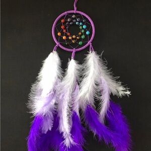 Purple and White Dreamcatcher with Feathers